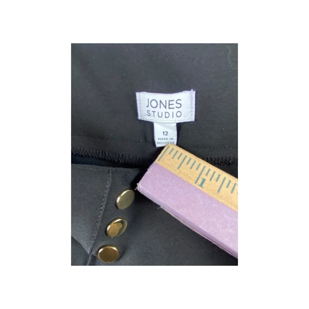 Jones Studio Womens Black Straight Leg Dress Pants Gold Button Detail Size 12 - Picture 3 of 8